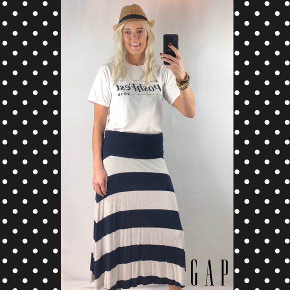 Gap Navy & Gray Striped Maxi Skirt Size Large - Picture 4 of 8